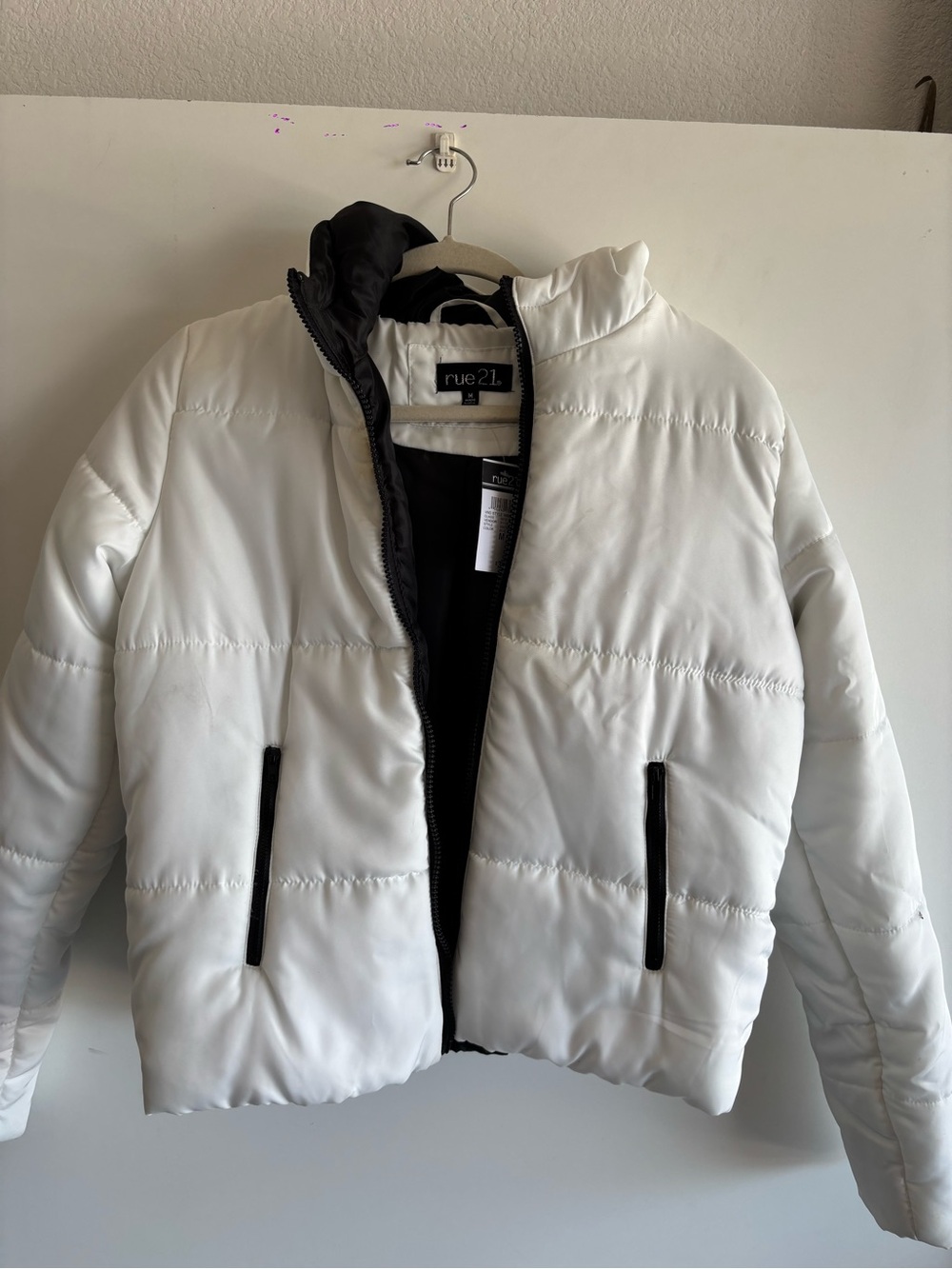 NWT Rue21 White Puffer Jacket with Black Trim